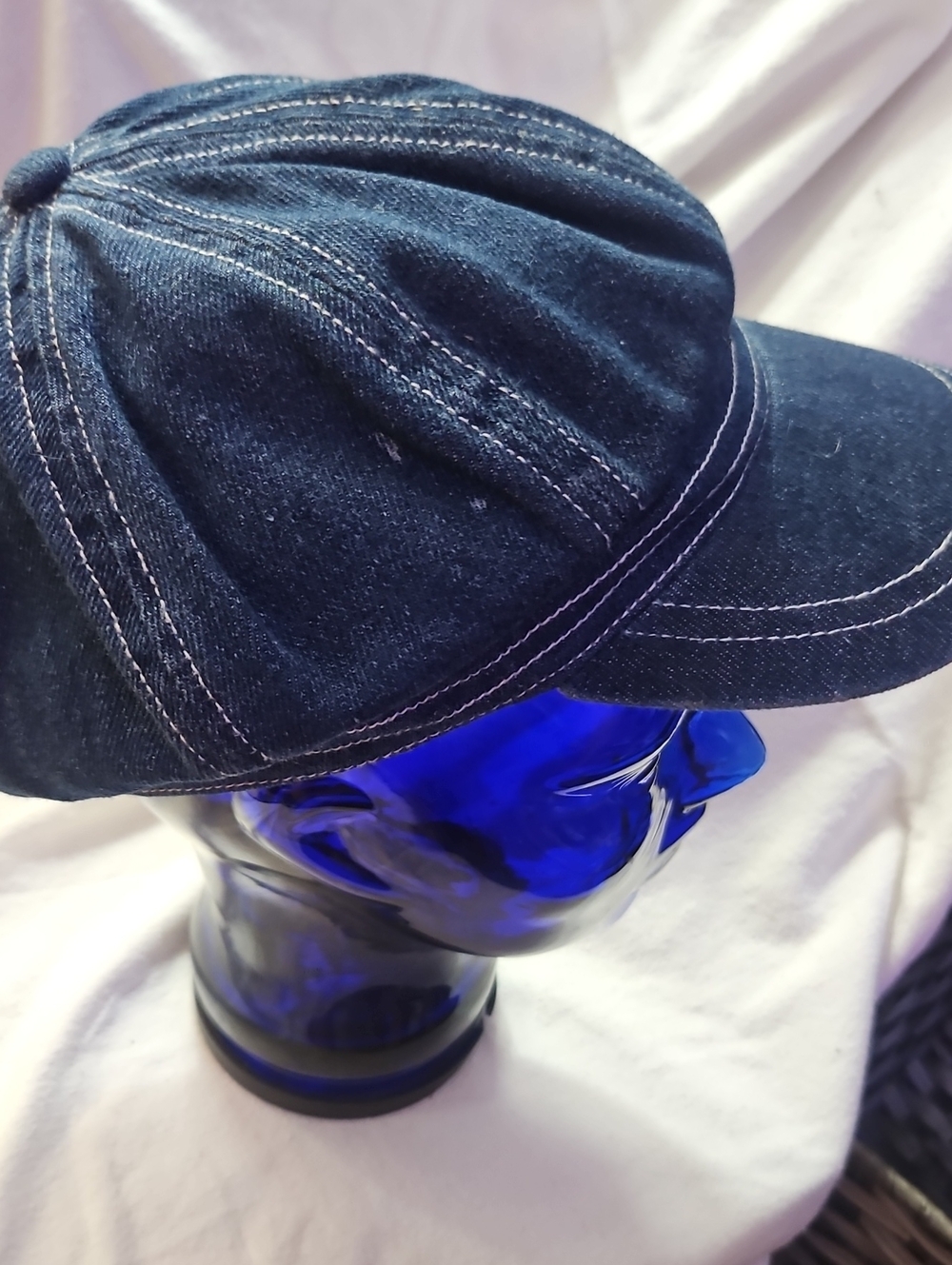 VTG 60s Page  Boy cotton   Denim Cap with Red Polka Dot Lining